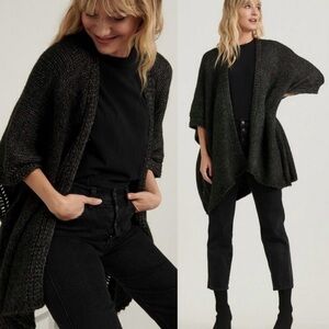 Lucky Brand Black Open Knit Kimono Sweater Med/Large/XL-one size